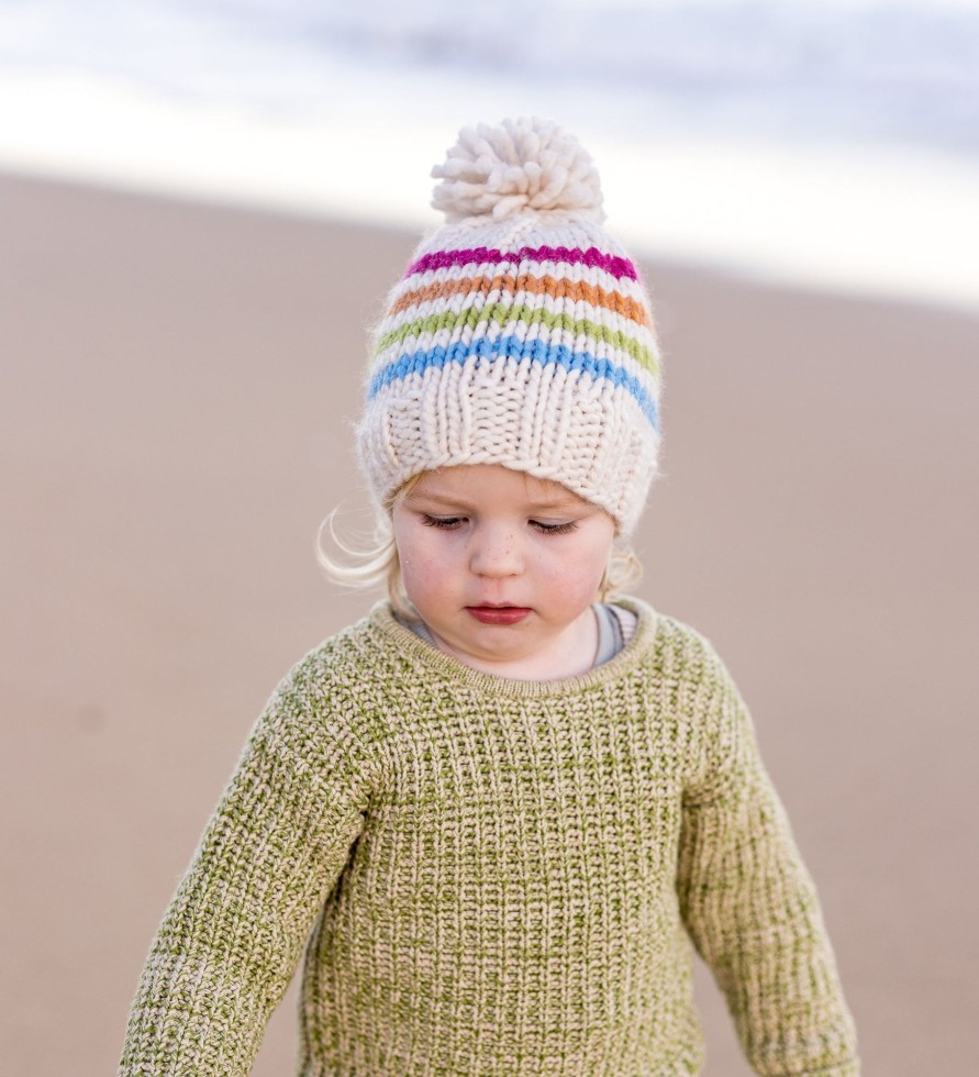 Child [2-14] Acorn Beanies | Acorn Rainbow Stripe Beanie - Natural