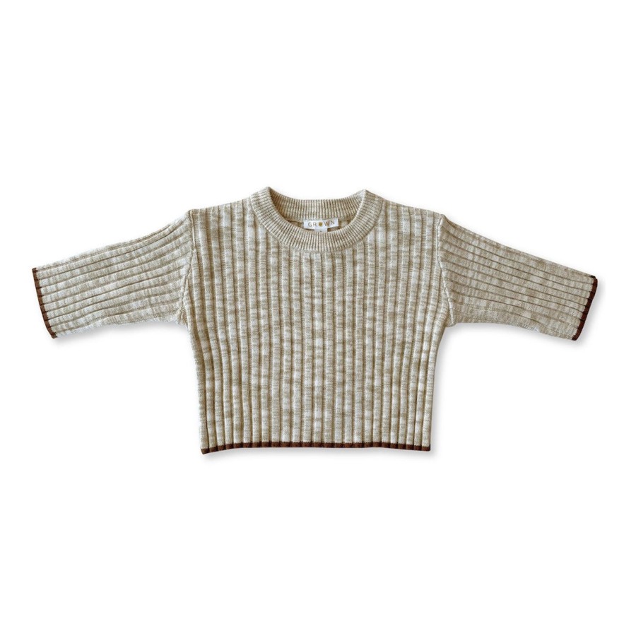 Child [2-14] Grown Jumpers | Grown Ribbed Drop Shoulder Pull Over - Latte