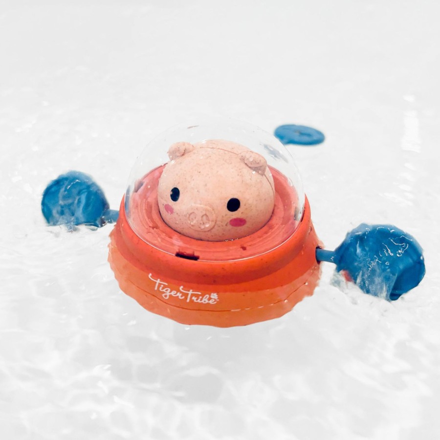 Play + Learn Tiger Tribe Bath Toys | Bath Paddle Ship - Space Piggy