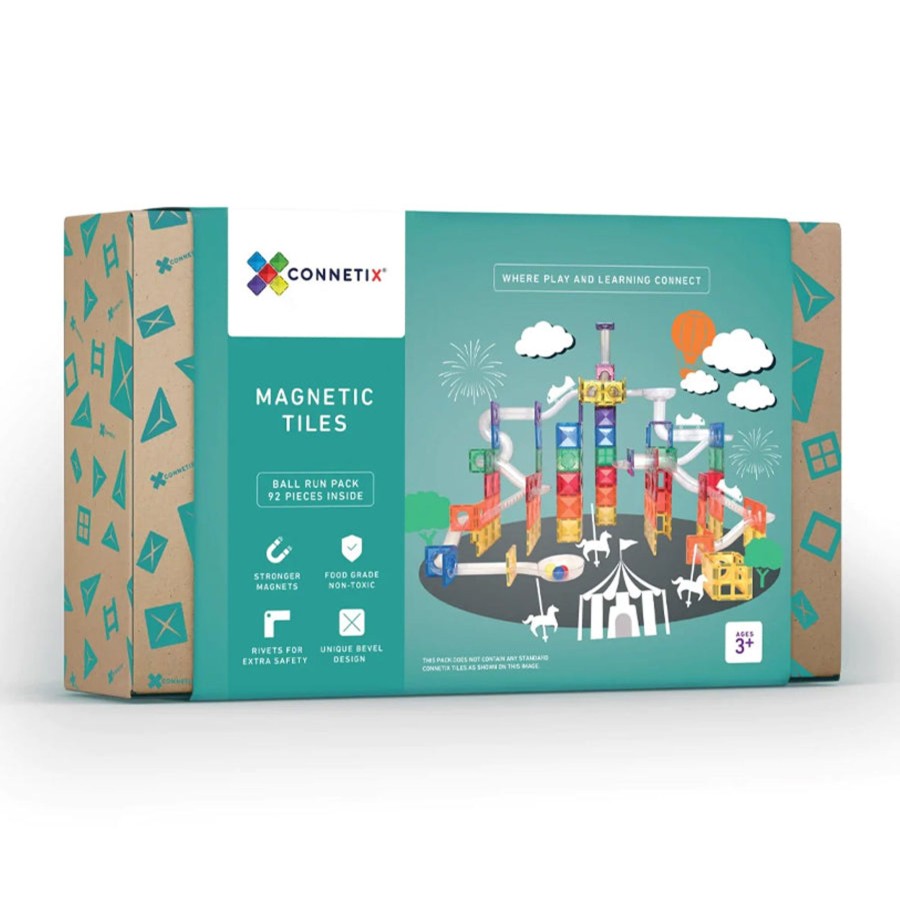 Play + Learn Connetix Construction | Connetix Tiles - 92 Piece Ball Run