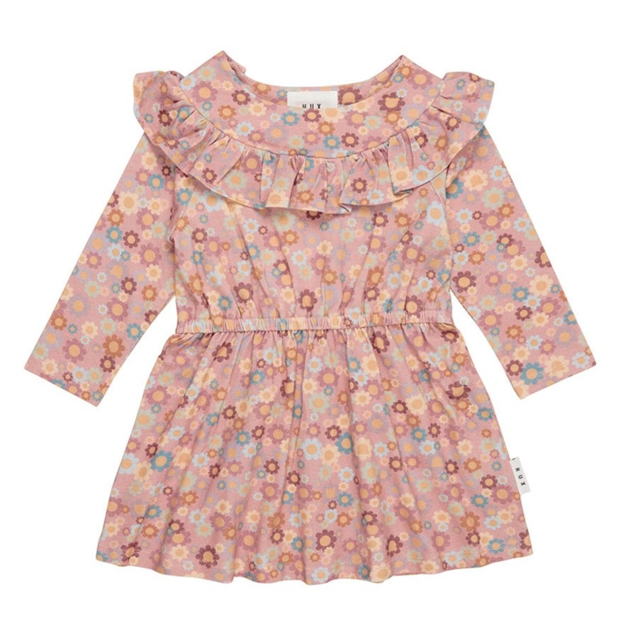 Child [2-14] Huxbaby Dresses | Huxbaby Rainbow Flower Bear Frill Dress - Dusty Rose