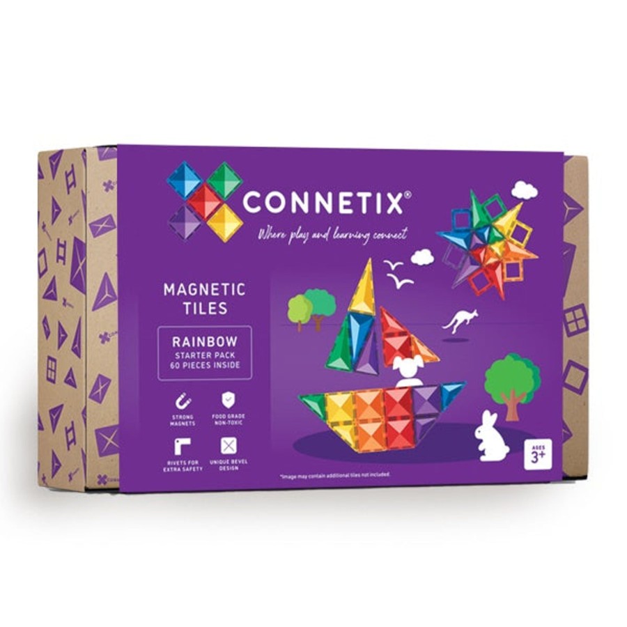 Play + Learn Connetix S.T.E.M. | Connetix Tiles - 60 Piece Starter Pack | Rainbow