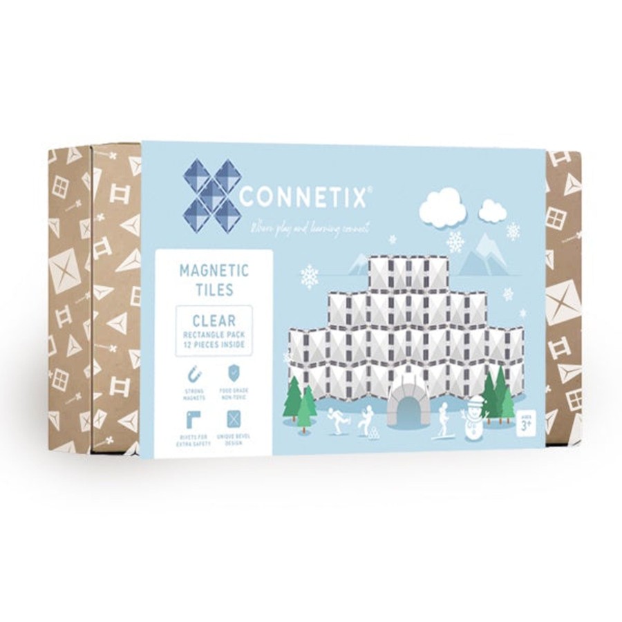 Play + Learn Connetix S.T.E.M. | Connetix Tiles - 12 Piece Rectangle Set | Clear