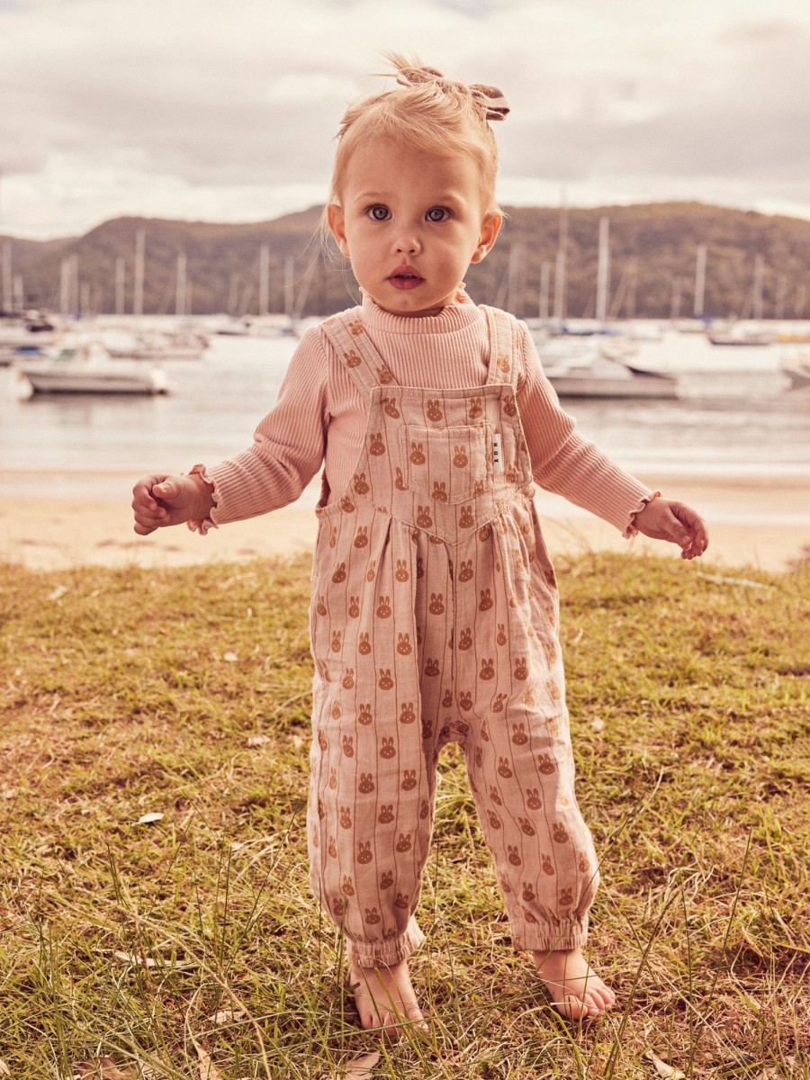 Child [2-14] Huxbaby Overalls + Playsuits | Huxbaby Bunny Stripe Reversible Overalls - Rose + Biscuit