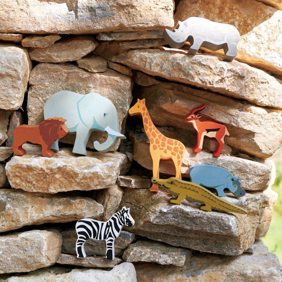 Play + Learn Tenderleaf Wooden Toys | Wooden Safari Animal Set