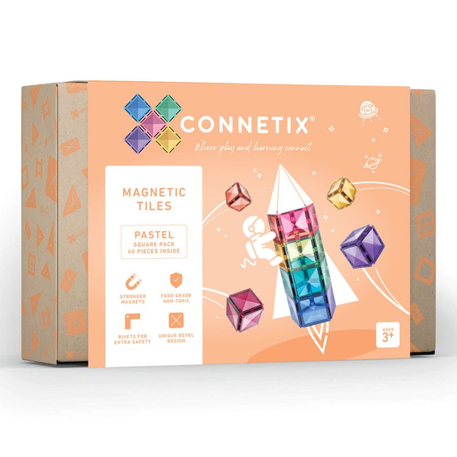 Play + Learn Connetix S.T.E.M. | Connetix Tiles - 40 Piece Square Set | Pastel