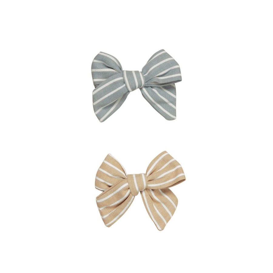 Child [2-14] Huxbaby Hair Accessories | Huxbaby Stripe 2Pk Hair Bow - Teal + Biscuit