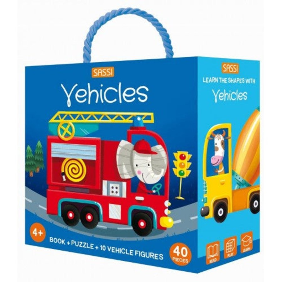 Play + Learn Sassi Puzzles | Learn Shapes Puzzle + Book Set - Vehicles