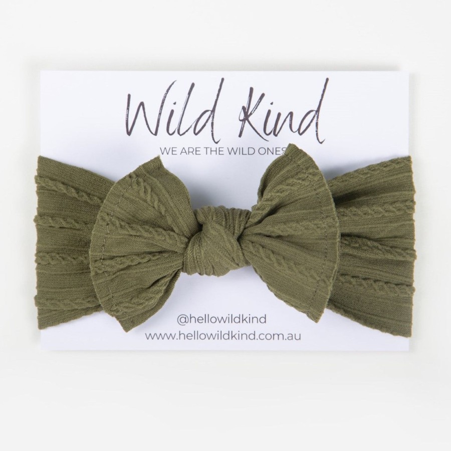 Baby [0-23M] Wild Kind Hair Accessories | Wild Kind Ayla Wide Bow Headband - Olive