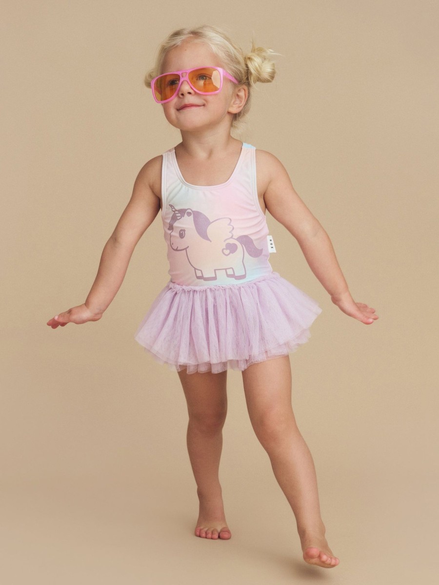 Child [2-14] Huxbaby Swim | Huxbaby Rainbow Swirl Glittercorn Ballet Swimsuit