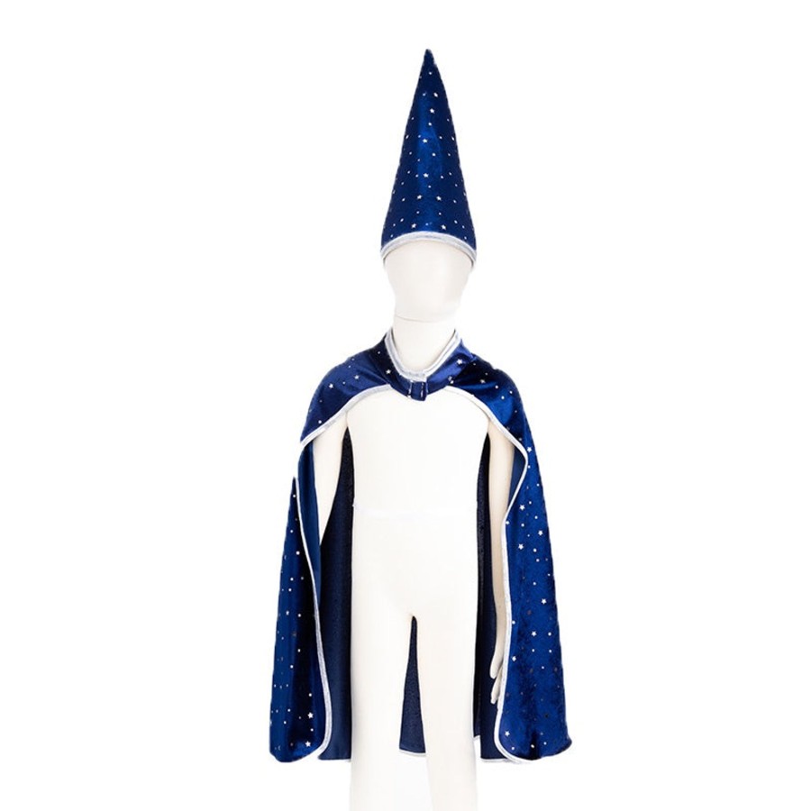 Play + Learn Great Pretenders Dress Ups | Blue & Silver Sparkle Wizard Cape & Hat - Size 4-6