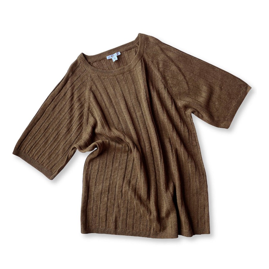 Grown Ups Grown | Grown Ladies Linen Ribbed Knit Tee - Mocha