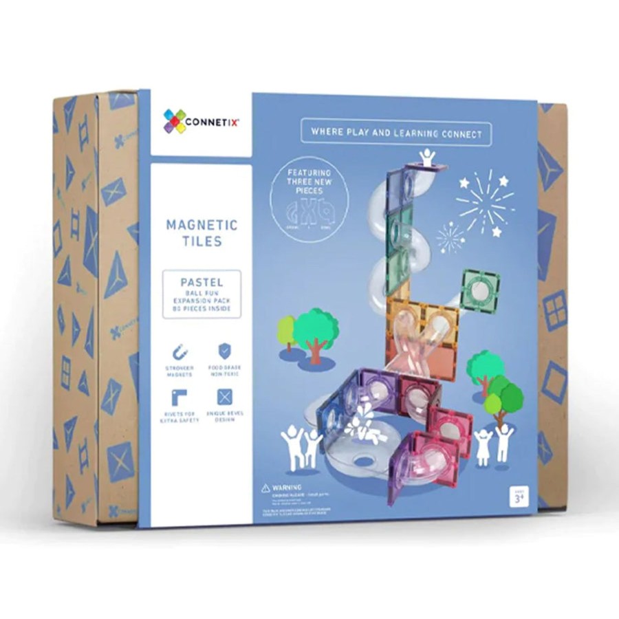 Play + Learn Connetix S.T.E.M. | Connetix Tiles - 80 Piece Ball Run Expansion Pack | Pastel