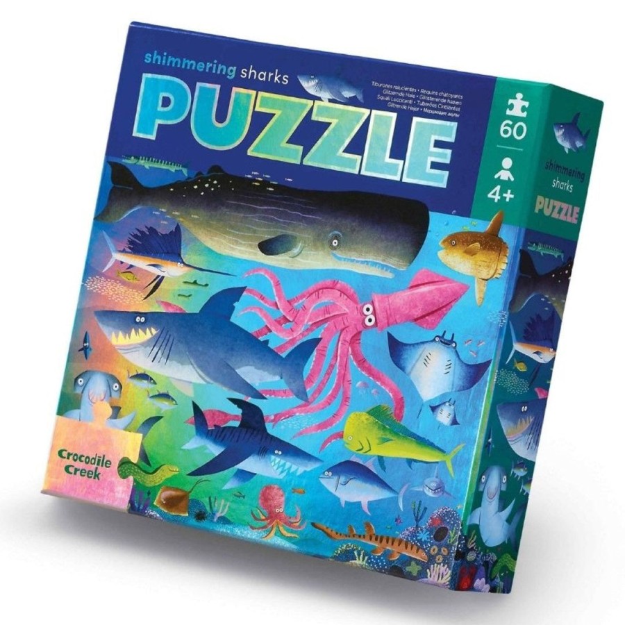 Play + Learn Crocodile Creek Puzzles | Foil Puzzle 60 Piece - Shimmer Shark