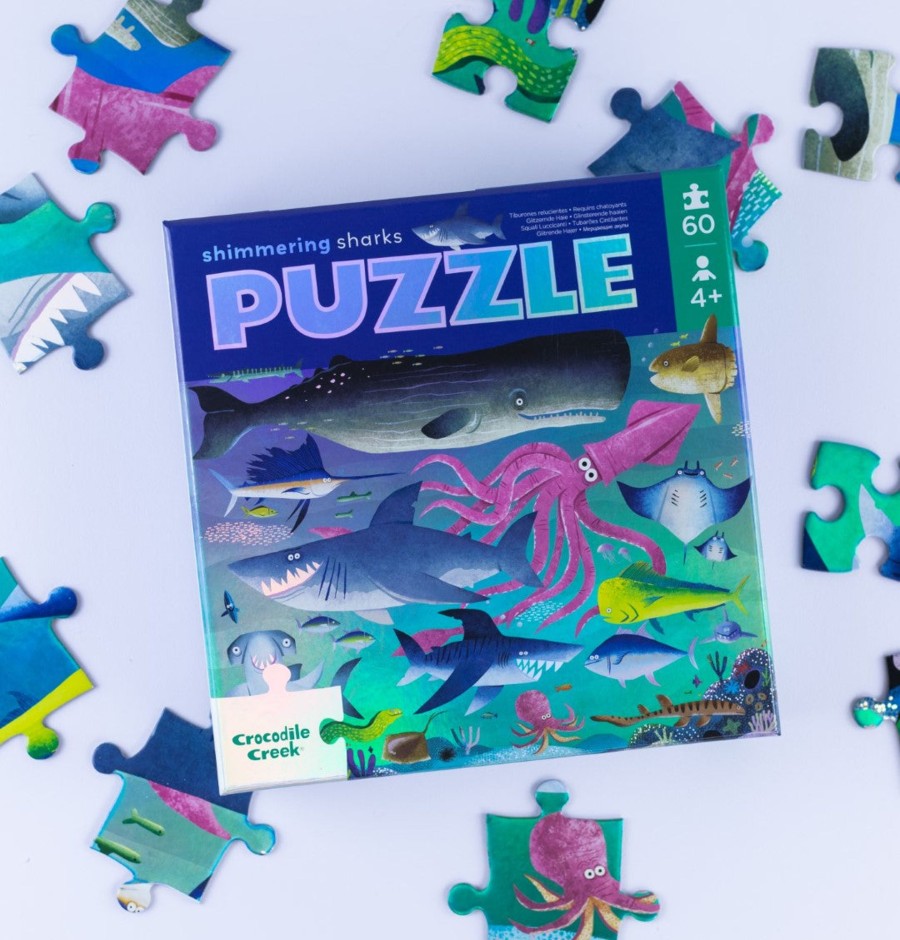 Play + Learn Crocodile Creek Puzzles | Foil Puzzle 60 Piece - Shimmer Shark