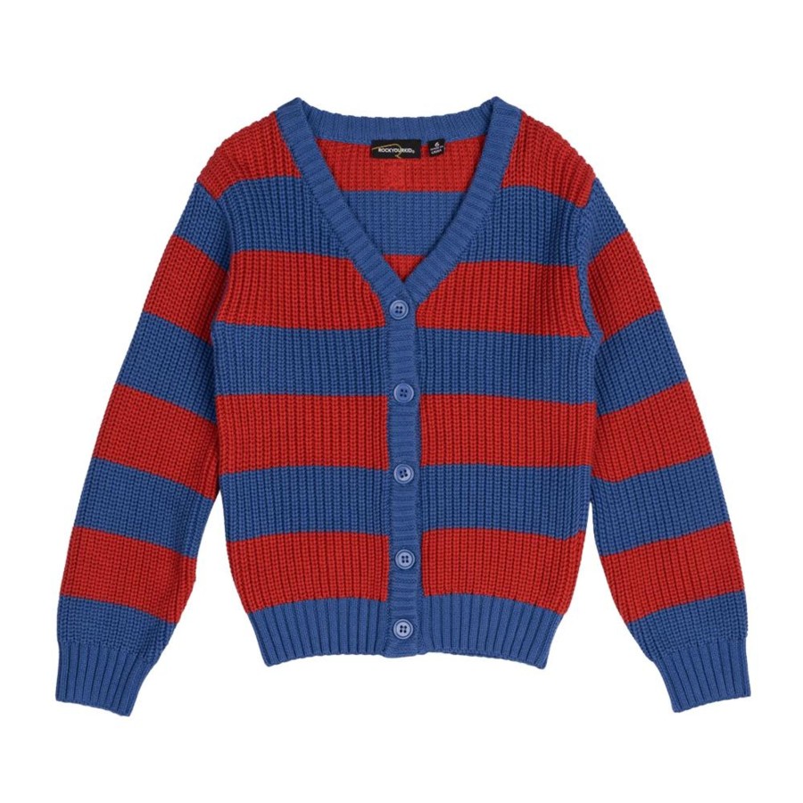 Child [2-14] Rock Your Baby Knitwear | Rock Your Baby Blue And Red Stripe Knit Cardigan