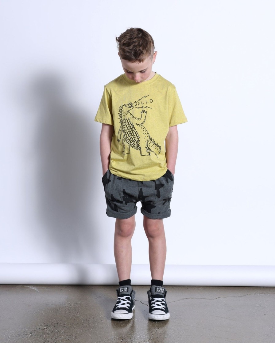 Child [2-14] Minti Tops | Minti Friendly Godzilla Tee - Yellow Marle