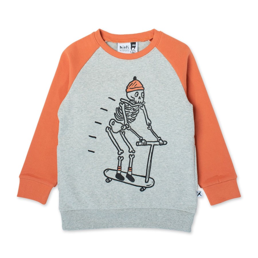 Baby [0-23M] Minti Jumpers | Minti Skeleton Scooter Furry Crew - Grey Marle/Burnt Orange