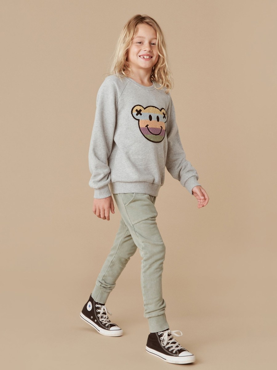 Child [2-14] Huxbaby Jumpers | Huxbaby Rainbow Smile Bear Sweatshirt - Grey Marle