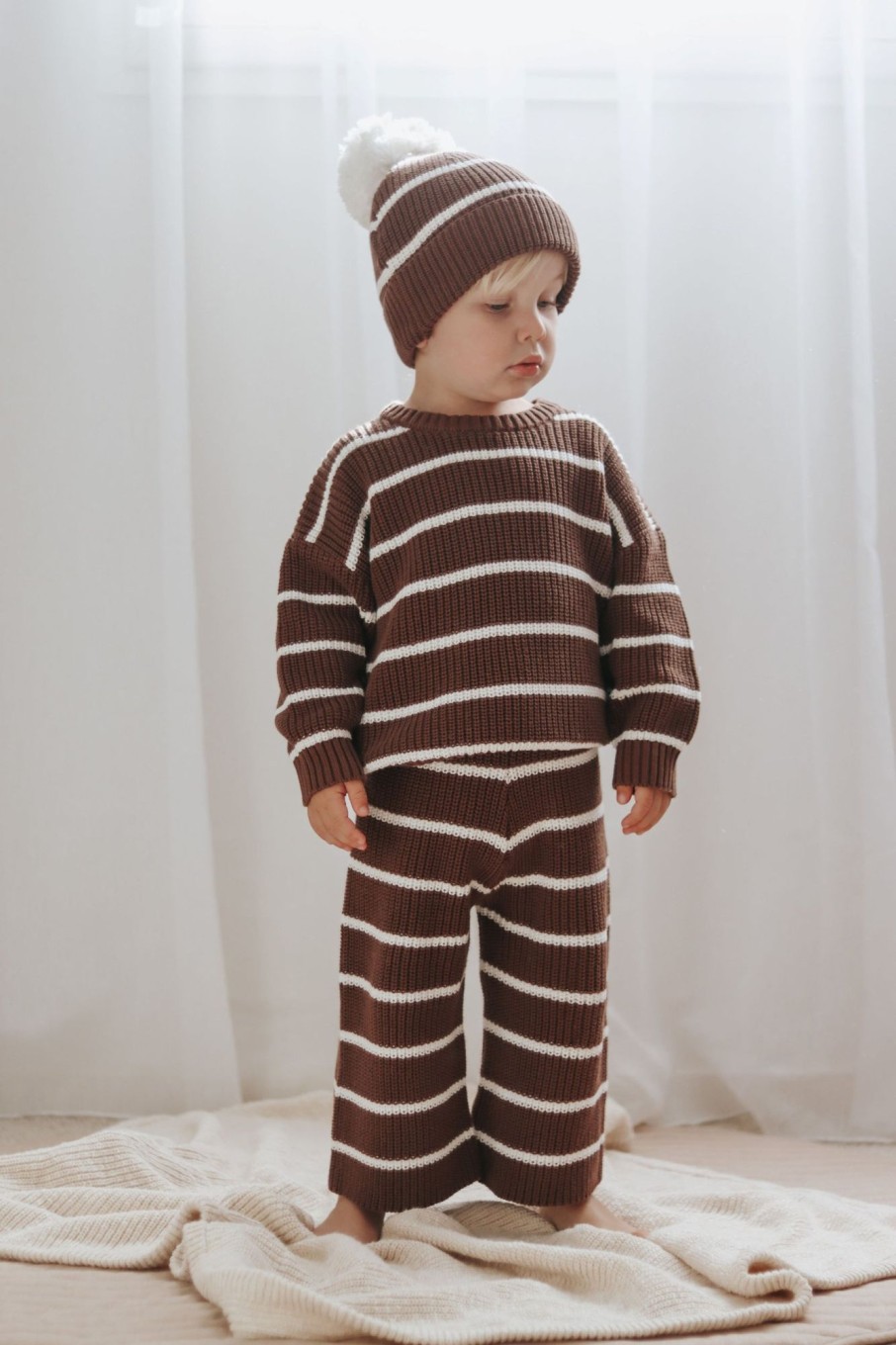 Child [2-14] Ziggy Lou Knitwear | Ziggy Lou - Cropped Pants | Chocolate Stripe