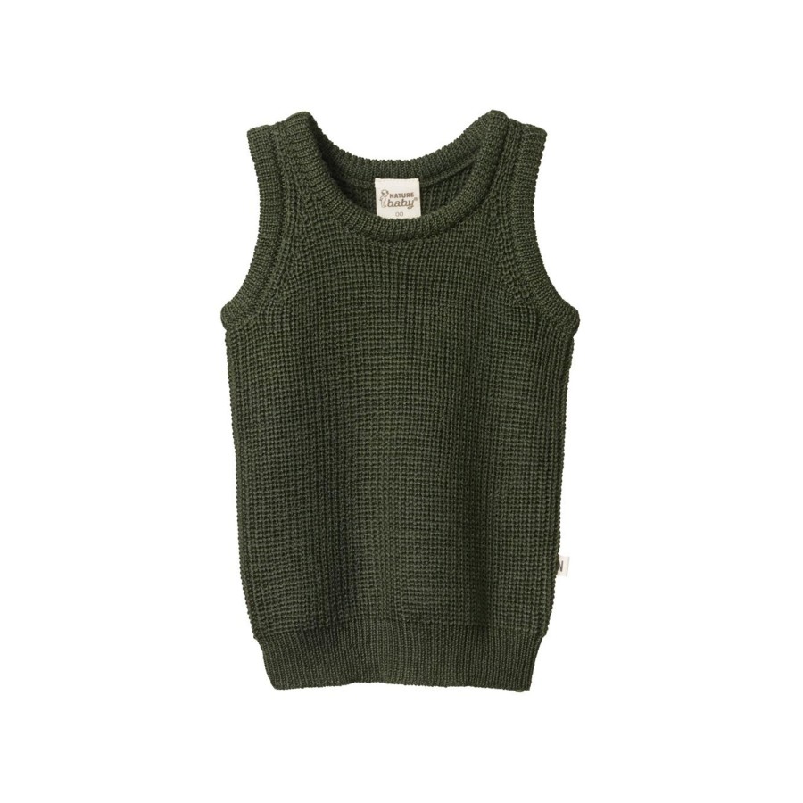 Baby [0-23M] Nature Baby Outerwear | Nature Baby Merino Knit Vest - Thyme Chunky Knit