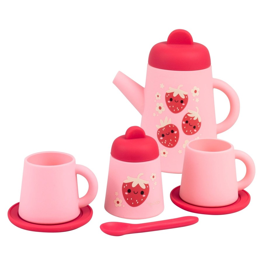 Play + Learn Tiger Tribe Bath Toys | Silicone Tea Set - Strawberry Patch