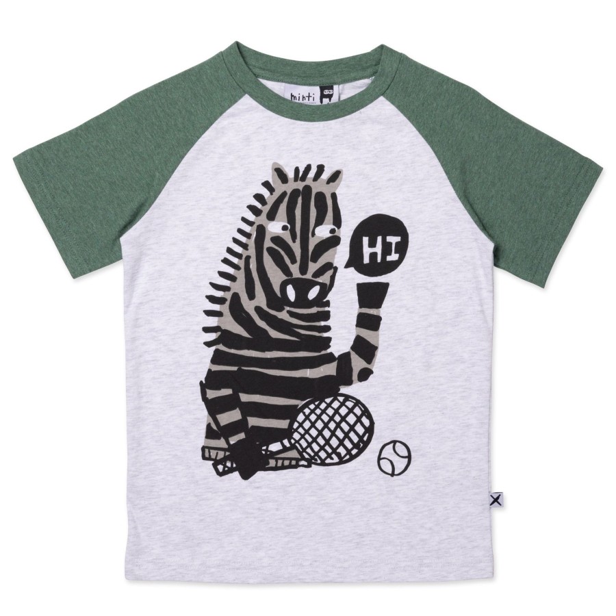 Child [2-14] Minti Tops | Minti Sports Zebra Tee - White Marle/Forest Marle