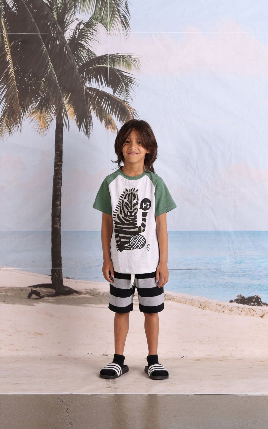 Child [2-14] Minti Tops | Minti Sports Zebra Tee - White Marle/Forest Marle