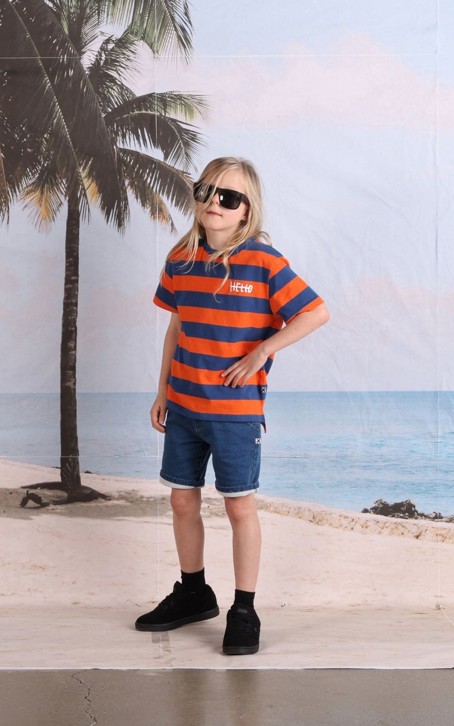 Child [2-14] Minti Tops | Minti Duo Tee - Orange/Midnight Stripe