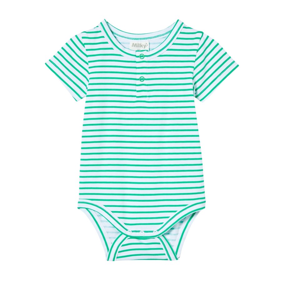 Baby [0-23M] Milky All In One | Milky Green Stripe Bubbysuit - Green Mini Stripe