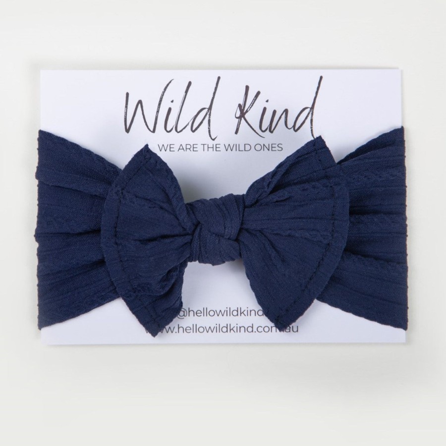 Baby [0-23M] Wild Kind Hair Accessories | Wild Kind Ayla Wide Bow Headband - Navy