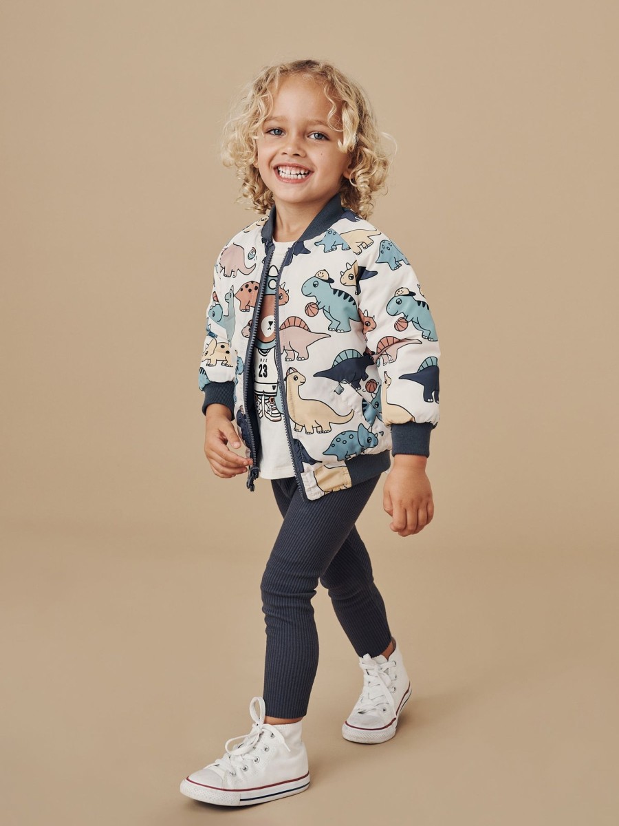 Baby [0-23M] Huxbaby Outerwear | Huxbaby Reversible Bomber - B-Ball Dino Print