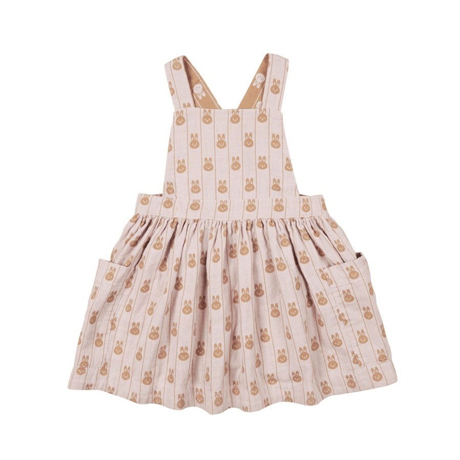 Child [2-14] Huxbaby Dresses | Huxbaby Bunny Stripe Reversible Pinafore - Rose + Biscuit