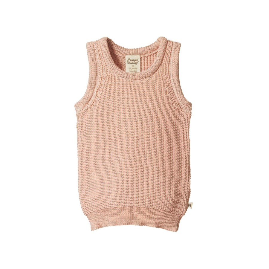 Baby [0-23M] Nature Baby Knitwear | Nature Baby Merino Knit Vest - Rose Dust Chunky Knit