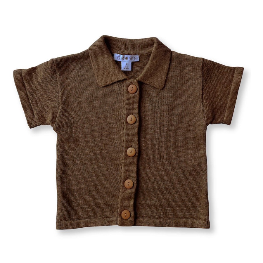 Child [2-14] Grown Tops | Grown Linen Knit Shirt - Mocha