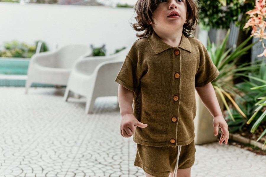 Child [2-14] Grown Tops | Grown Linen Knit Shirt - Mocha