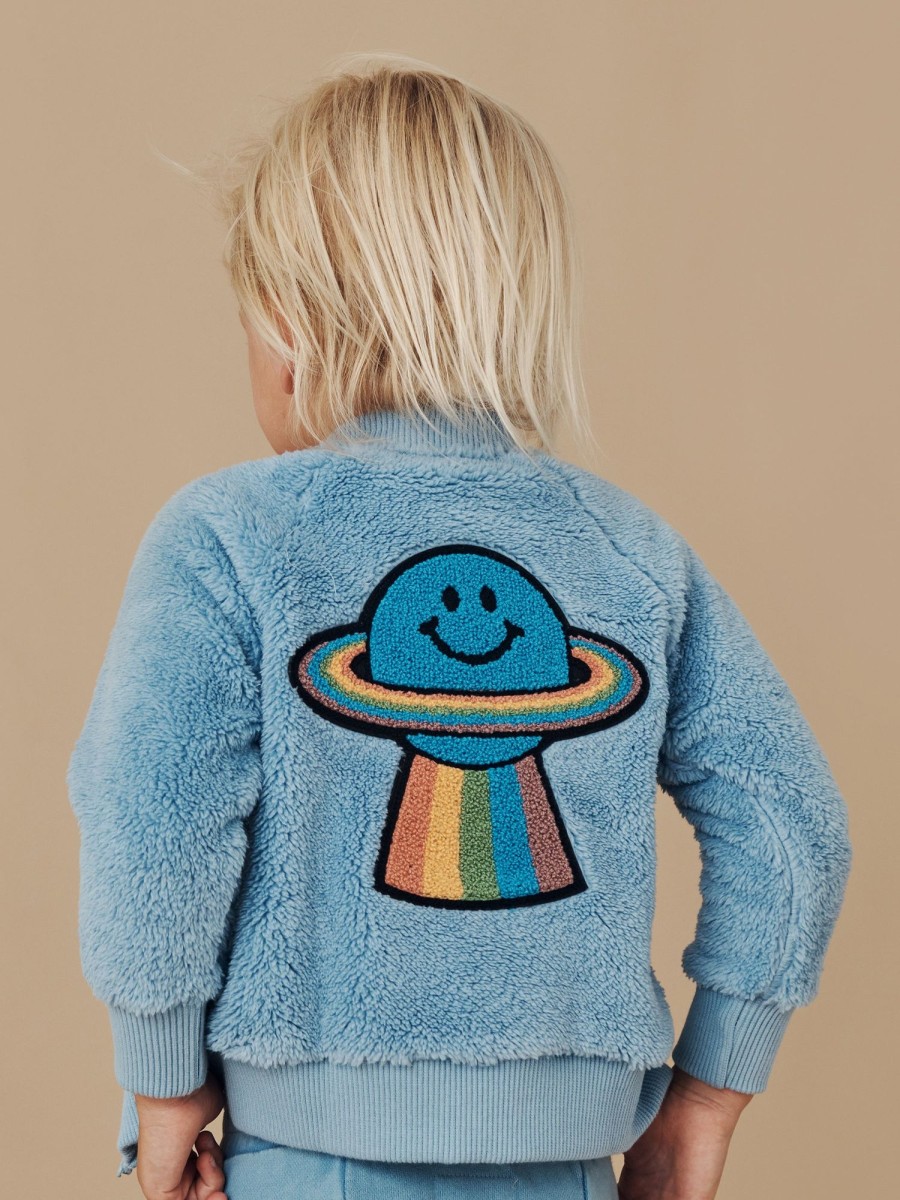 Baby [0-23M] Huxbaby Outerwear | Huxbaby Fur Jacket Rainbow Planet - Dusty Blue