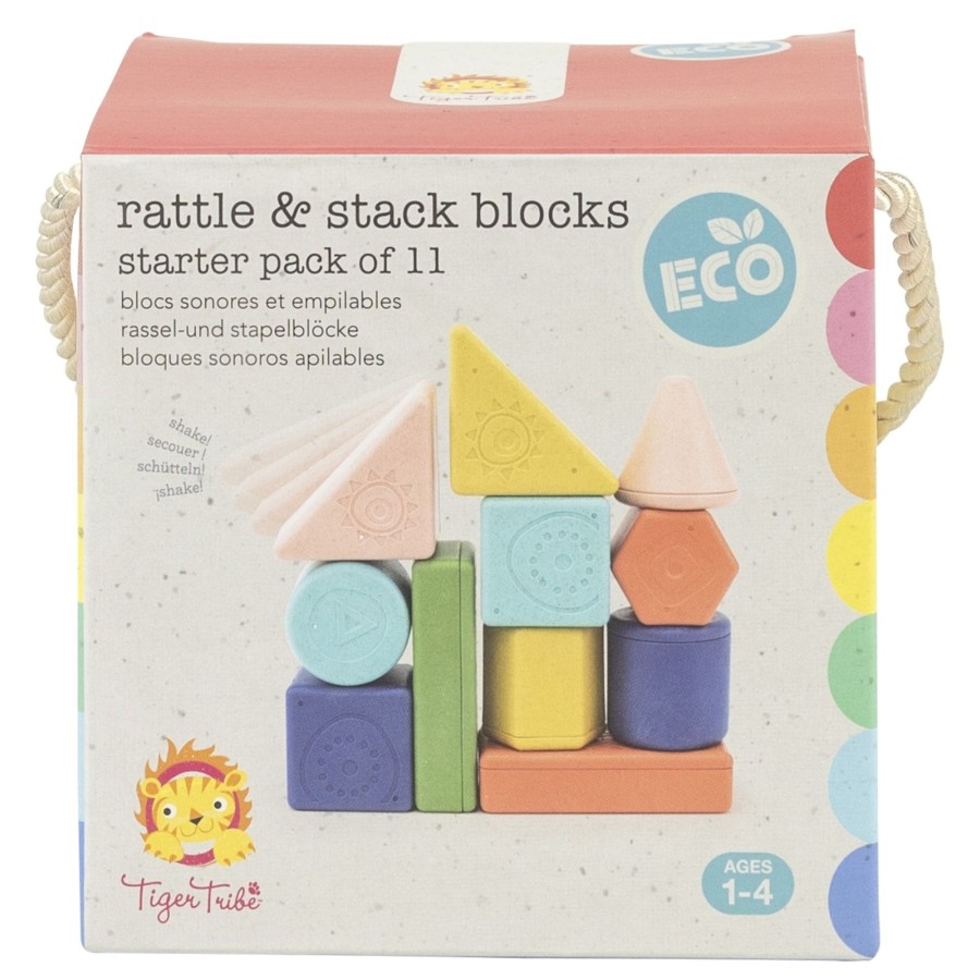 Play + Learn Tiger Tribe Sensory | Rattle And Stack Blocks - Starter | 11 Pack