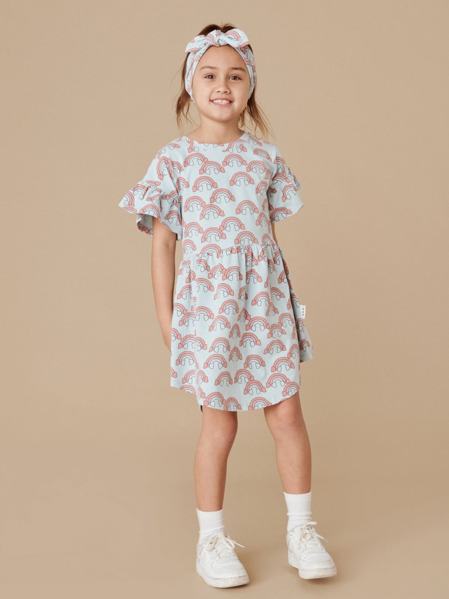 Child [2-14] Huxbaby Dresses | Huxbaby Rainbow Frill Swirl Dress - Sky