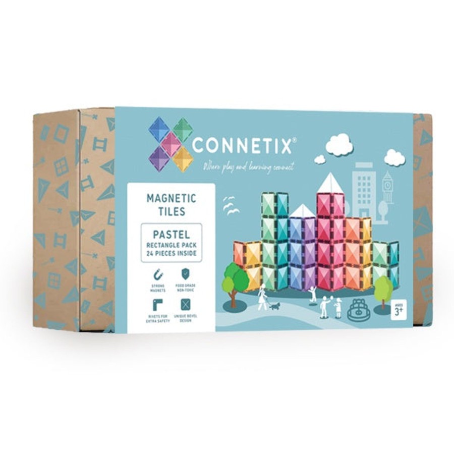 Play + Learn Connetix Magnet Play | Connetix Tiles - 24 Piece Rectangle Set | Pastel