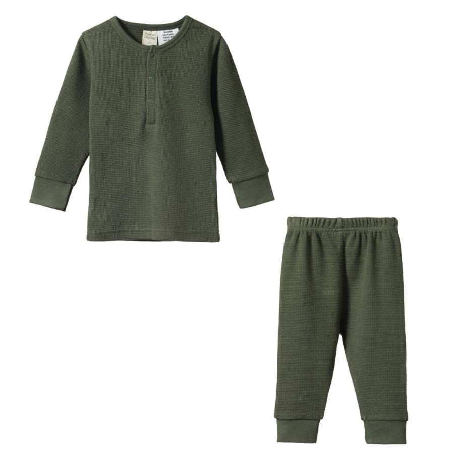 Child [2-14] Nature Baby Sleep | Nature Baby Long Sleeve Waffle Pyjamas 2Pc - Thyme