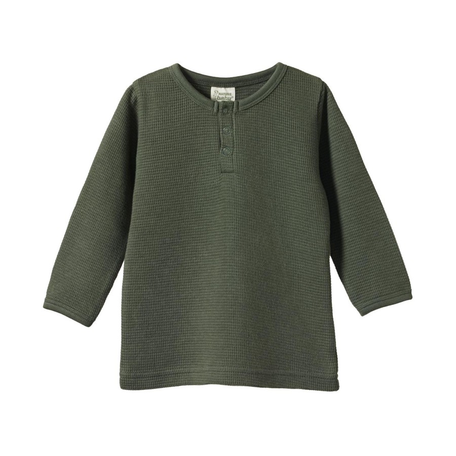 Child [2-14] Nature Baby Tops | Nature Baby Henley Waffle Tee - Thyme