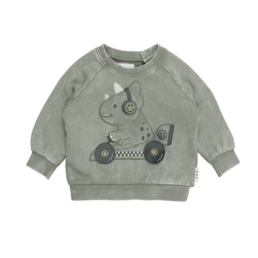 Child [2-14] Huxbaby Jumpers | Huxbaby Dino Racer Sweatshirt - Vintage Fern