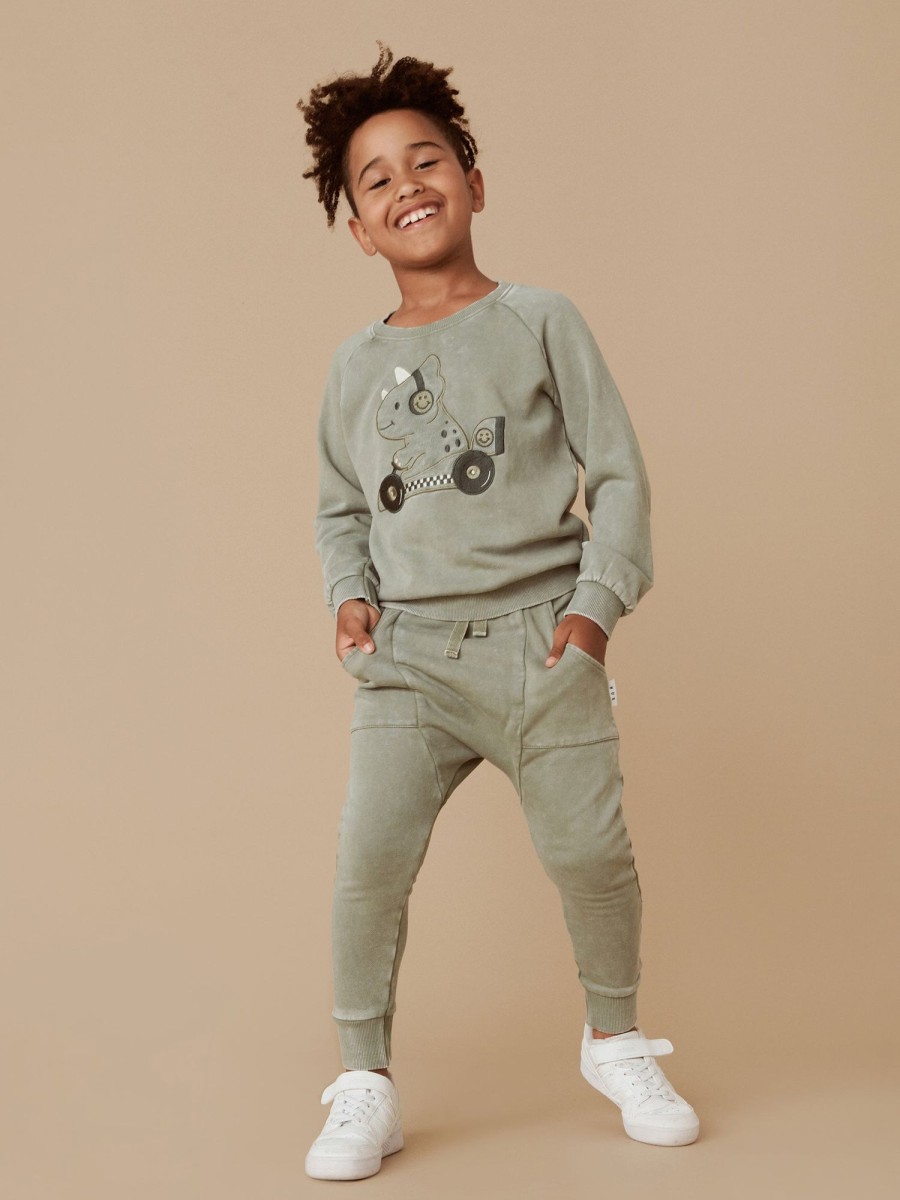 Child [2-14] Huxbaby Jumpers | Huxbaby Dino Racer Sweatshirt - Vintage Fern