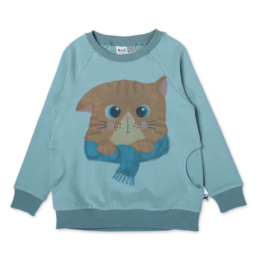 Baby [0-23M] Minti Jumpers | Minti Cosy Cat Furry Crew - Muted Green