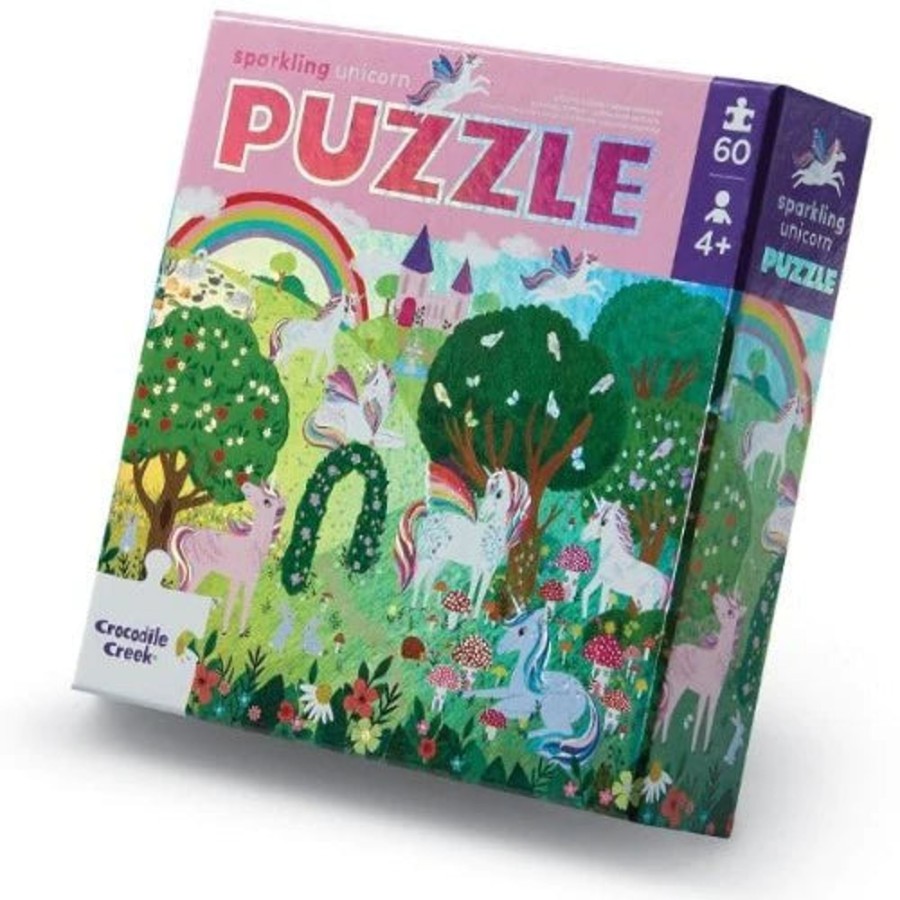 Play + Learn Crocodile Creek Puzzles | Foil Puzzle 60 Piece - Sparkling Unicorn