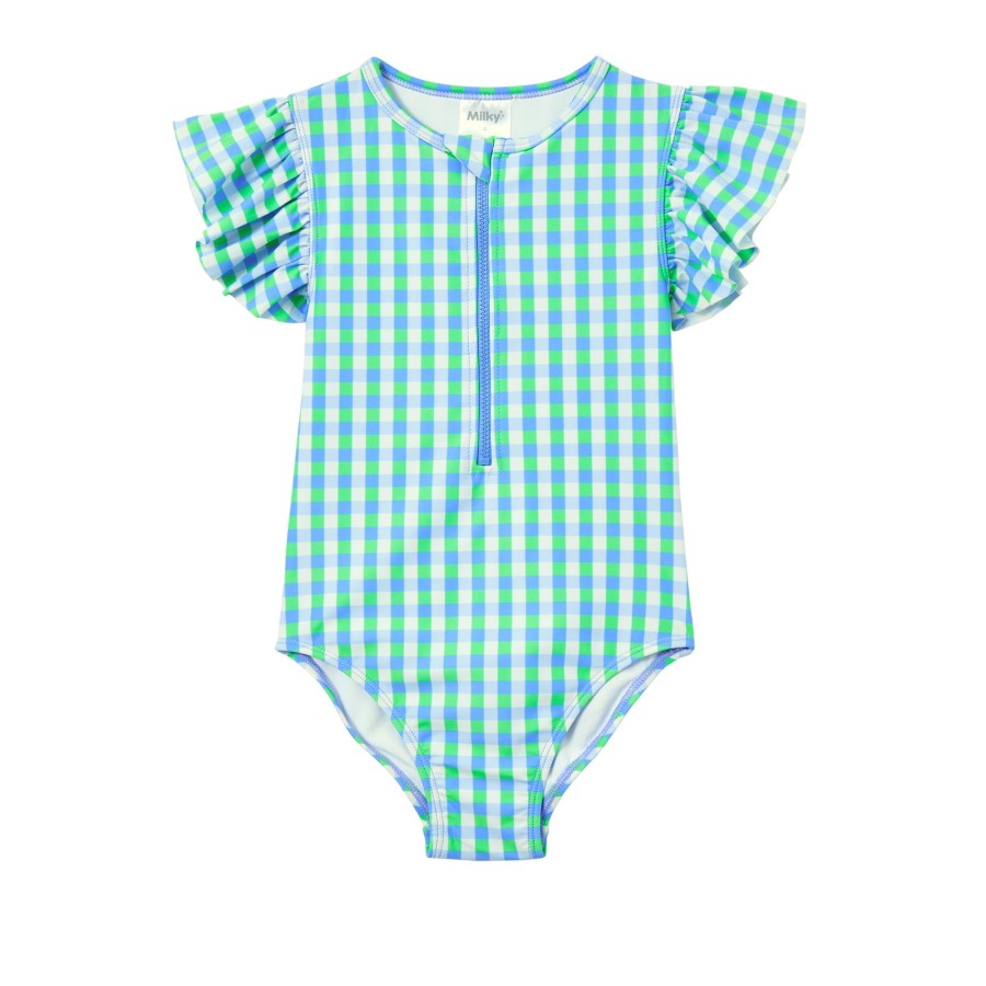 Baby [0-23M] Milky Swim | Milky Blue Gingham Swimsuit - Ice Blue