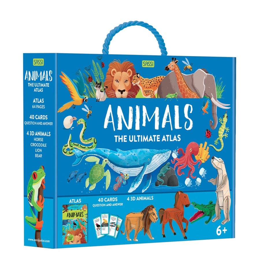 Play + Learn Sassi Books | Animals Ultimate Atlas, 3D Models, Book And Game Set