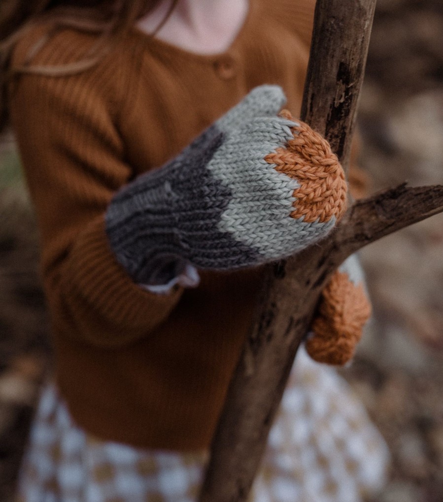 Baby [0-23M] Acorn Booties + Mittens | Acorn Zig Zag Mittens - Grey