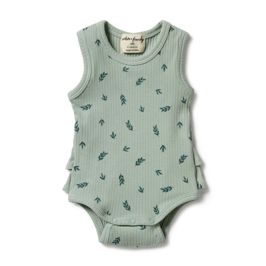 Baby [0-23M] Wilson & Frenchy All In One | Wilson And Frenchy Organic Rib Ruffle Bodysuit Falling Leaf